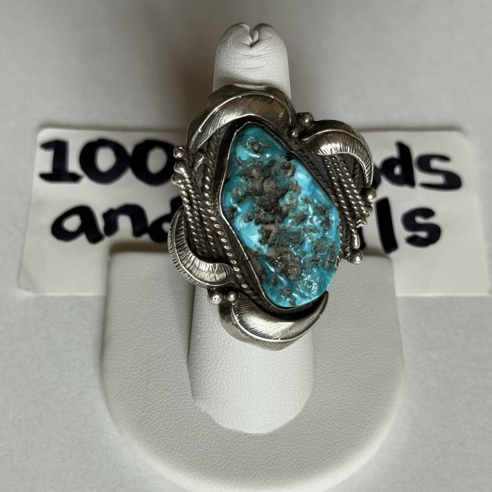 Vintage Navajo Sterling Silver Turquoise Statement Ring Size 6.5